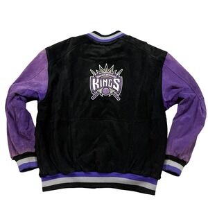 Vintage Jeff Hamilton Sacramento Kings Black Purple Suede Jacket Size XL